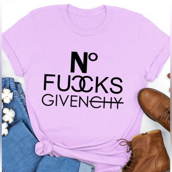 Tops - •No Fuccks Given•Custom Graphic Crew Neck T-Shirt (Lilac & Black)